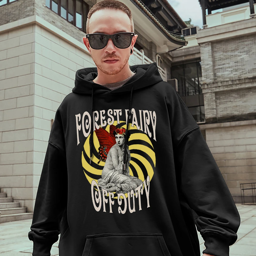 

Forest Fairy Off Duty Butterfly Girl Funny Sculpture Cotton Hoodie Men All-math Creativity Clothing Vintage Street Mans Pullover