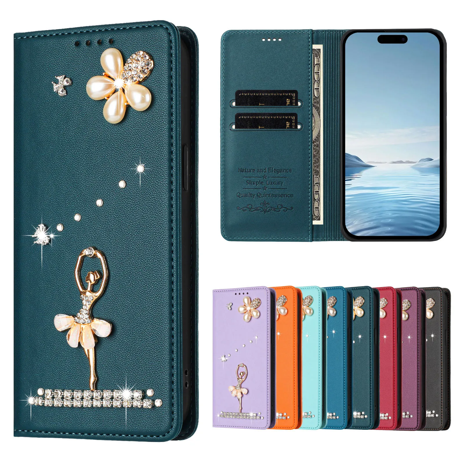 Фото Чехол-флип с дизайном «Балерина» для Nubia Z80 Ultra, Z70S, Z70, Z60, V80 Max, V70, Red Magic 10 Pro, магнитный, кожаный, с отделением для 2 карт и функцией кошелька №3