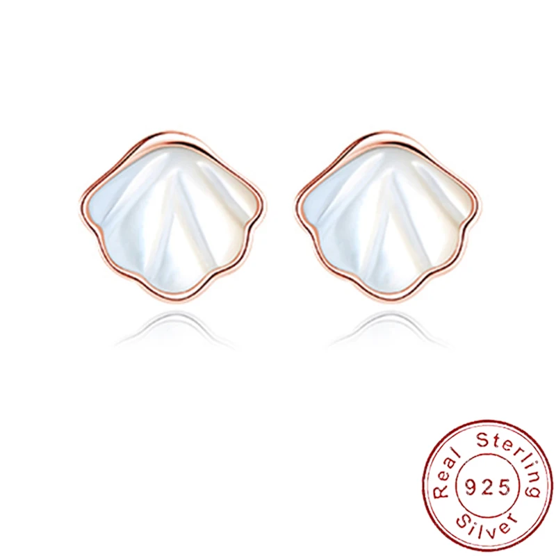 

European New S925 Sterling Silver Stud Earrings White Mother-of-pearl For Women Jewelry Birthday Party Gift