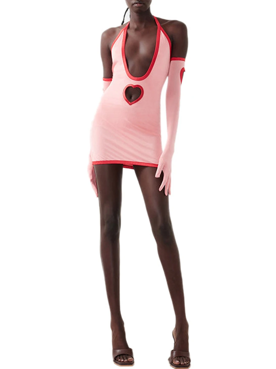 

Женское ажурное платье с лямкой на шее, облегающее платье без рукавов с открытой спиной и завязкой сзади, длинные перчатки