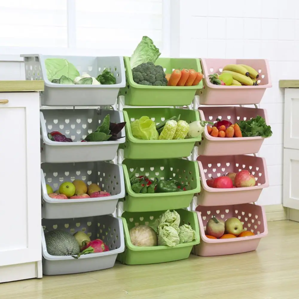 

HOTDurable Stackable Storage Basket Hollow Fruit Vegetable Organizer Kitchen Tool