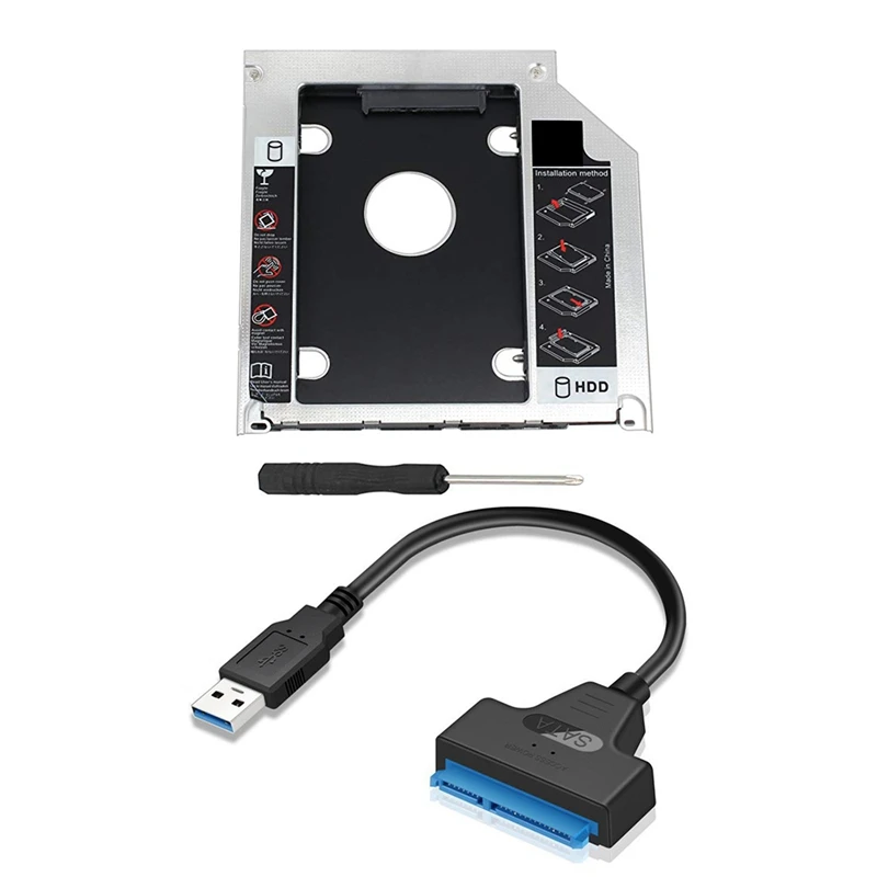 

2 шт. аксессуары: 1 шт. SATA 2-й HDD HD SSD корпус для жесткого диска чехол лоток и 1 шт. SATA кабель адаптера для жесткого диска