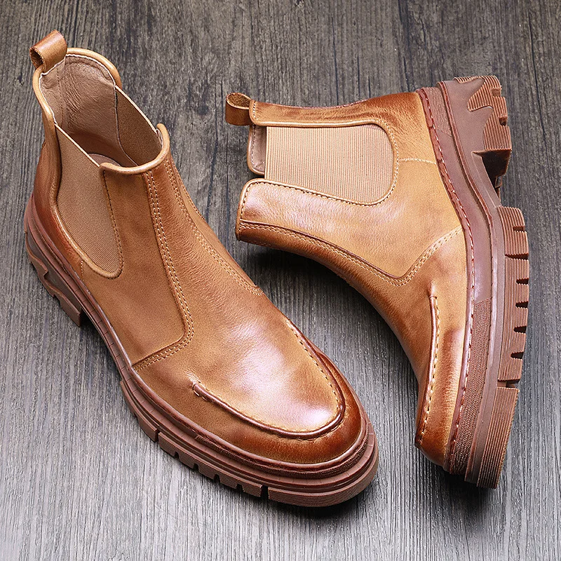 

Autumn and Winter Men's Chelsea Boots,2023 New High Top Leather Shoes British Style Cowboy Boots,Fashion Martin Boots Men