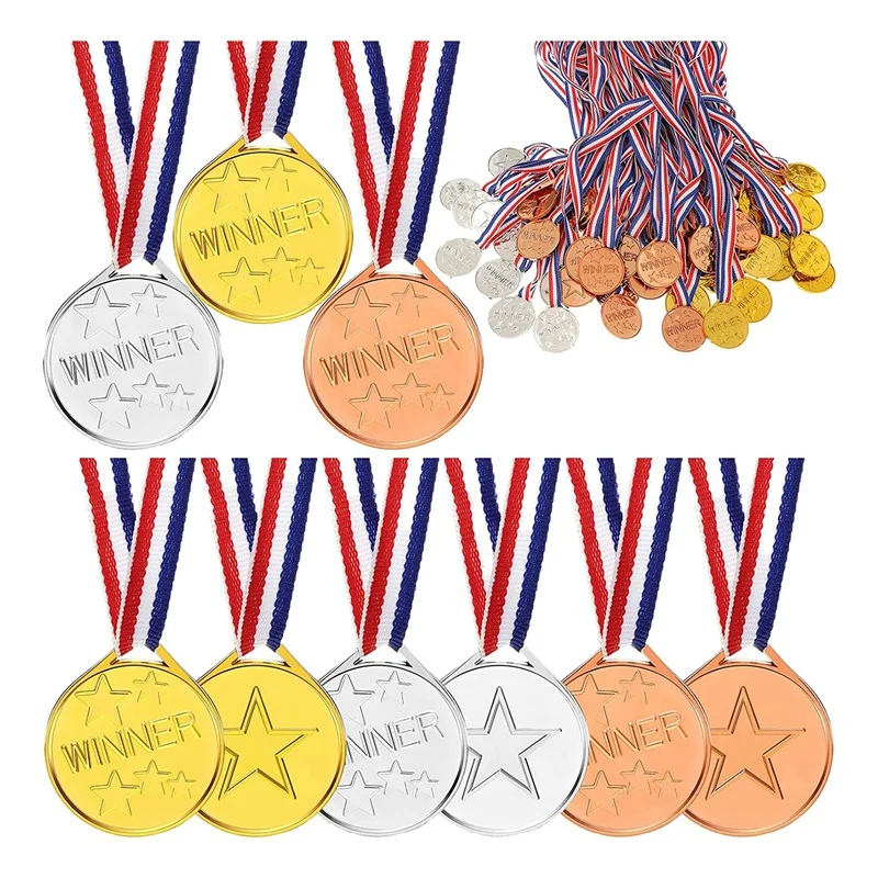 

100 Pieces Kids Plastic Winner Award Medals Winner Medals Gold Silver Bronze Winner Medals For Parties, Games, Sports