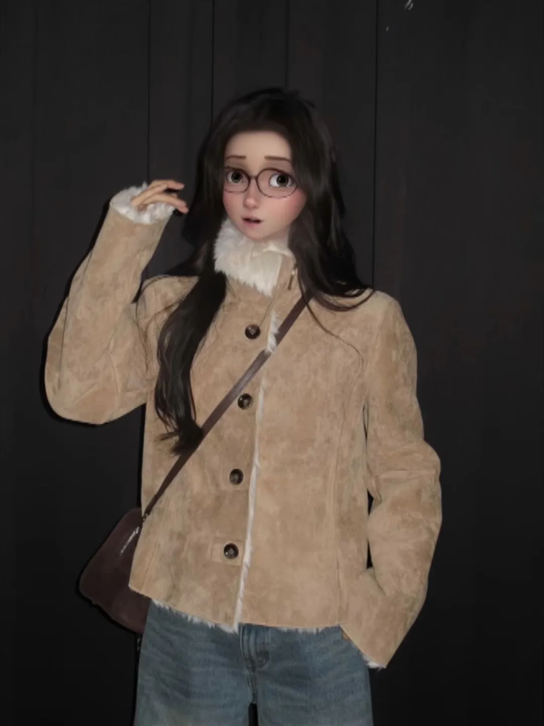 Женская плюшевая верхняя одежда цвета хаки в стиле ретро новинка зимы 2024 меховая