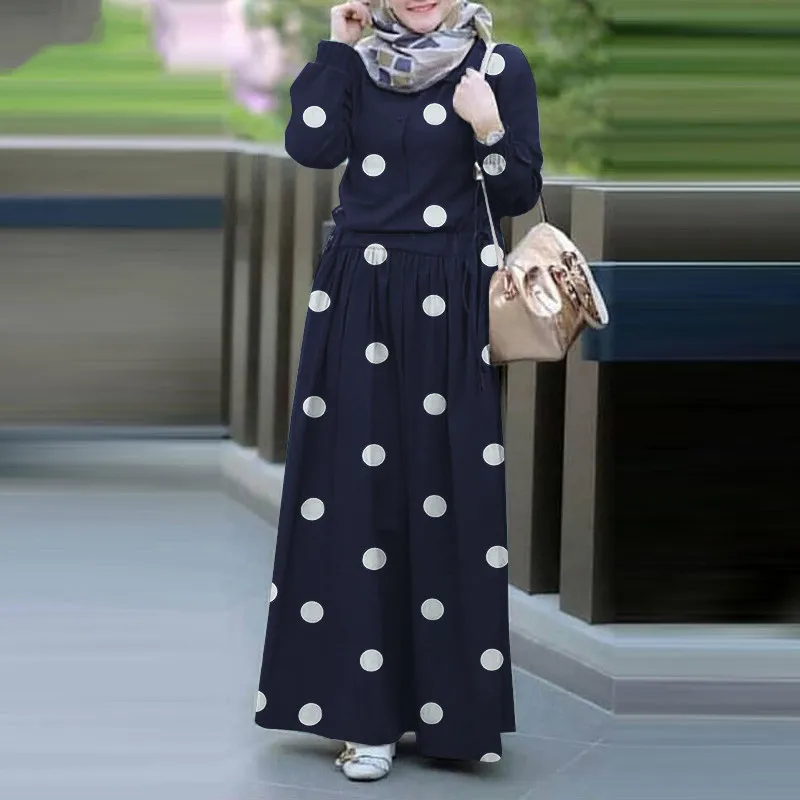 

Wepbel Muslim Dress Abaya Dotted Prints Women's Dress Muslim Dubai Turkey Hijab Islamic Clothing Robe Caftan Ramadan Kaftan