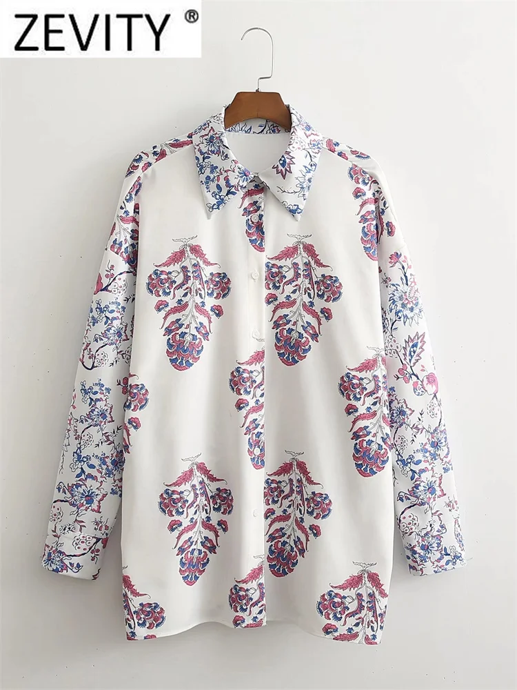 

Zevity Women Vintage Totem Floral Print Casual Shirt Office Lady Long Sleeve Buttons Kimono Blouse Chic Blusas Tops LS678