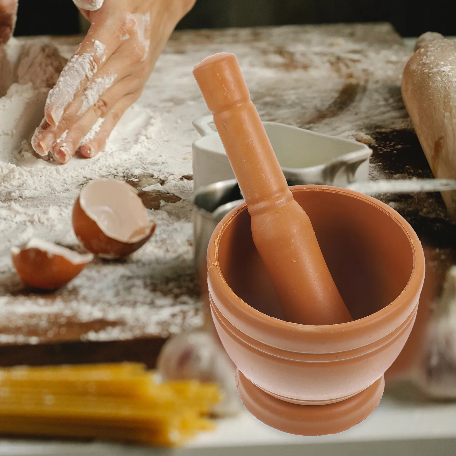 

Ginger Mortar Pestle Plastic Grinding Bowl Home Garlic Crusher Spices Pot Seasoning