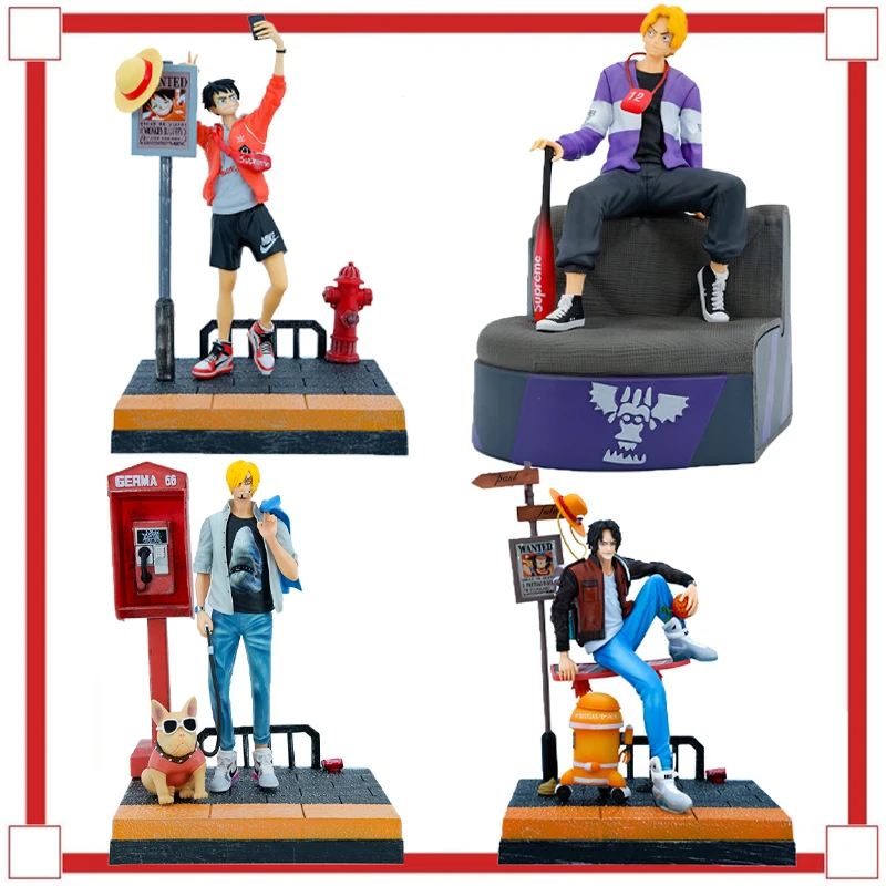 

One Piece Anime Figure Straw Hat Troupe Street Play Trend Brand Ace Zoro Luffy Anime Monkey Doll Figure Models Toy Children Gift