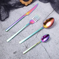 colorful mirror stainless steel cutlery set 4pcs forks knives tea spoons dinnerware set rainbow kitchen western tableware set