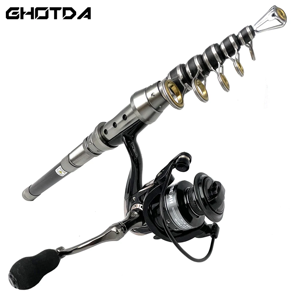 1.5/1.8/2.1/2.4M Carbon Telescopic Fishing Rod Combo Spinning Reel Rod Full Fishing Kit for Travel Bass Pike Pesca
