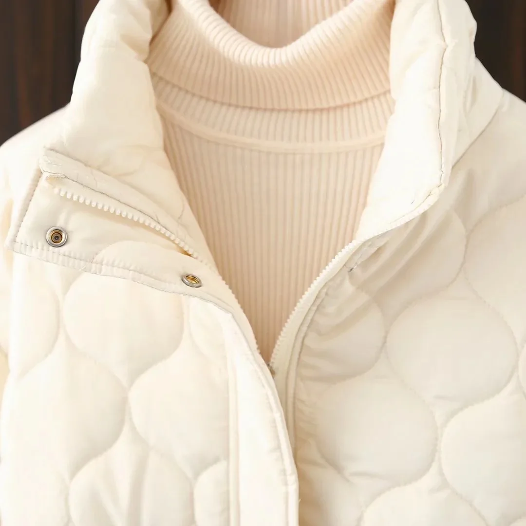 Casual Loose Diamond-shaped Hooded Parka Coat Women Fashion Thickened Mid-length Coat Ladies Elegant Lace-up Cotton Jacket