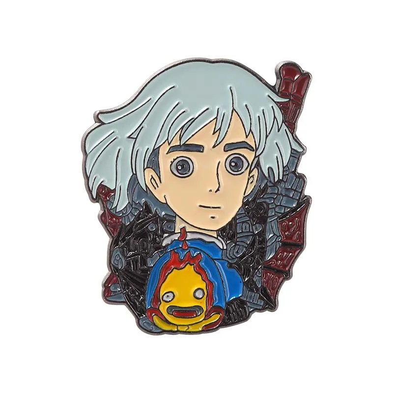 

anime japnese Howl's Moving Castle brooches cute Howl Fire Demon Cassifah Enamel lapel Pins for clothes tshirt backpack Badge