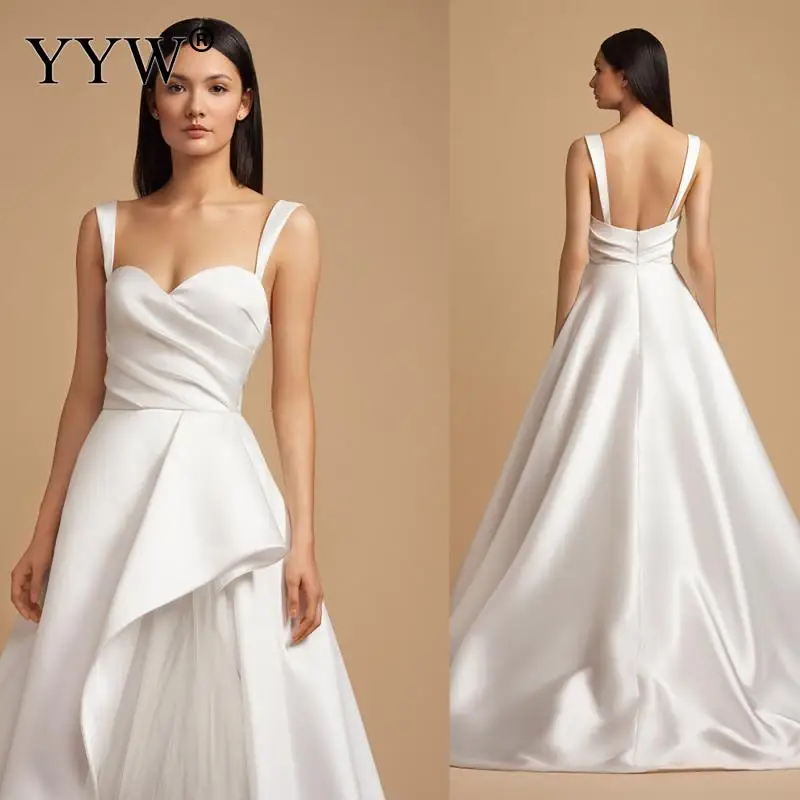 

2022 Elegant Party Gown Simple Plain Long Bridal Evening Dress Women's Robe White Wedding Dresses Strap Tube Top Folds Design