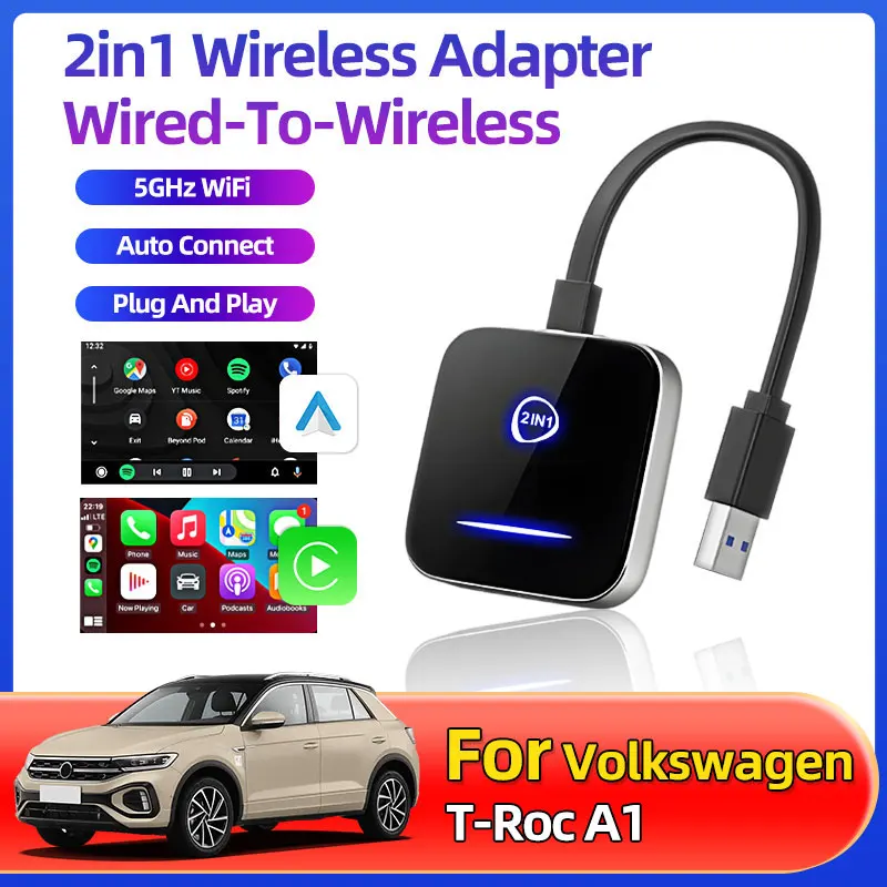 Для Volkswagen T-Roc A1 Mini 2in1 WiFi Обновление Plug and Play Беспроводная связь Apple CarPlay и Android