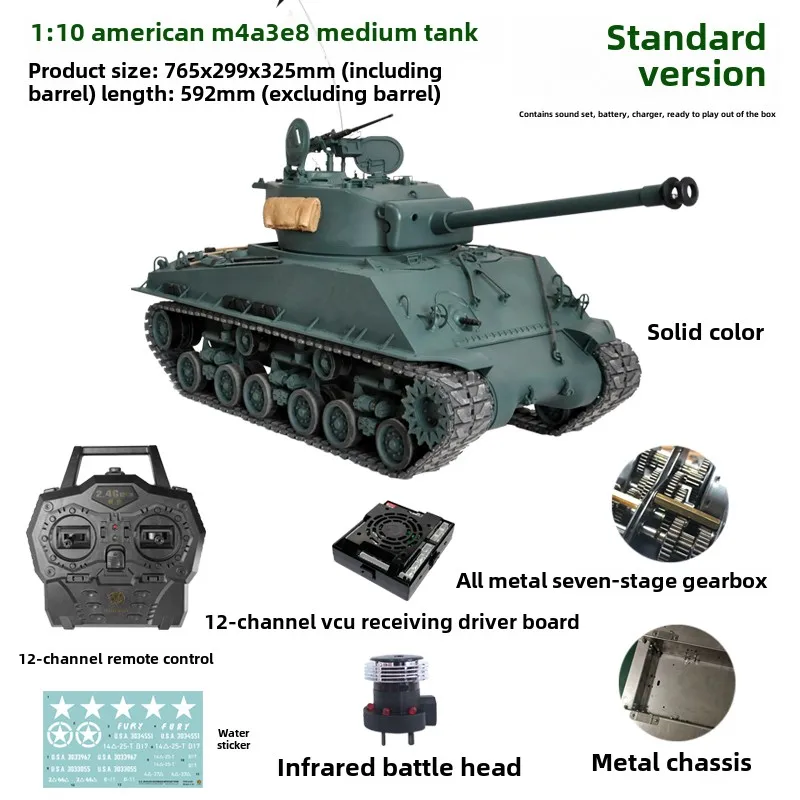 Фото RC металлический танк HOOBEN 1/10 с дистанционным управлением M4A3E8 танк RTR танки модель Fury Sherman детские игрушки №4