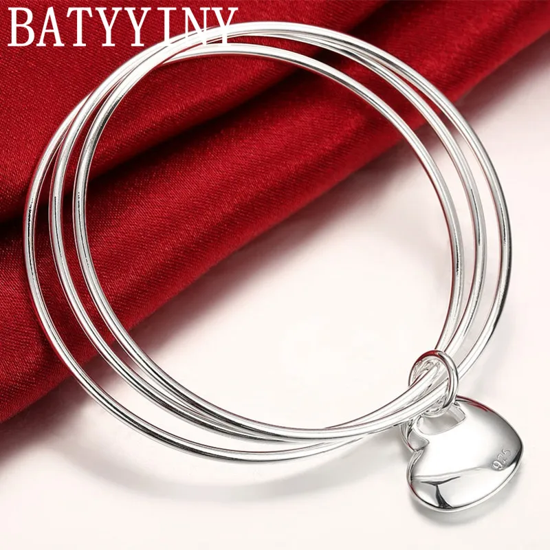 

BATYYINY 925 Sterling Silver Jewelry Multi Circle Triple Ring Bangle Heart Charm Bangles For Women Silver Jewelry Gifts