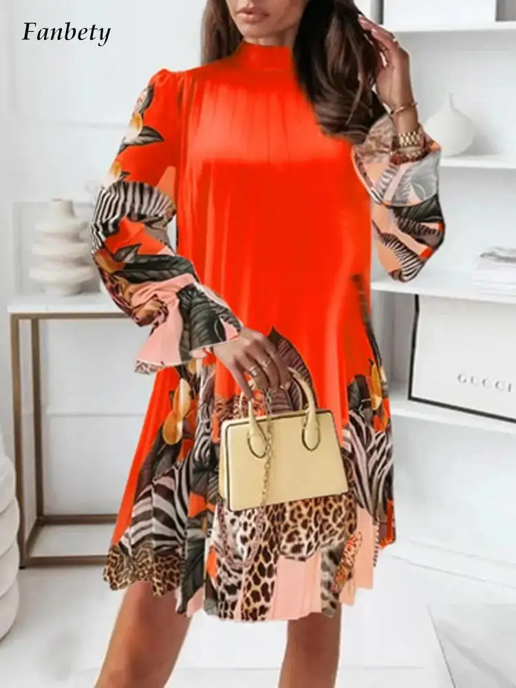 

Женское винтажное мини-платье с леопардовым принтом, с расклешенным рукавом