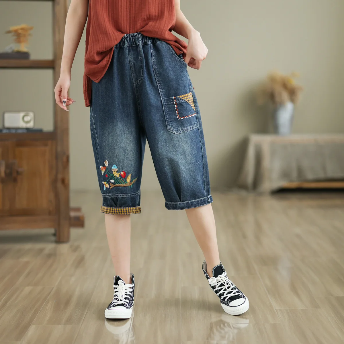 Шорты Aricaca женские джинсовые с завышенной талией свободные повседневные штаны до