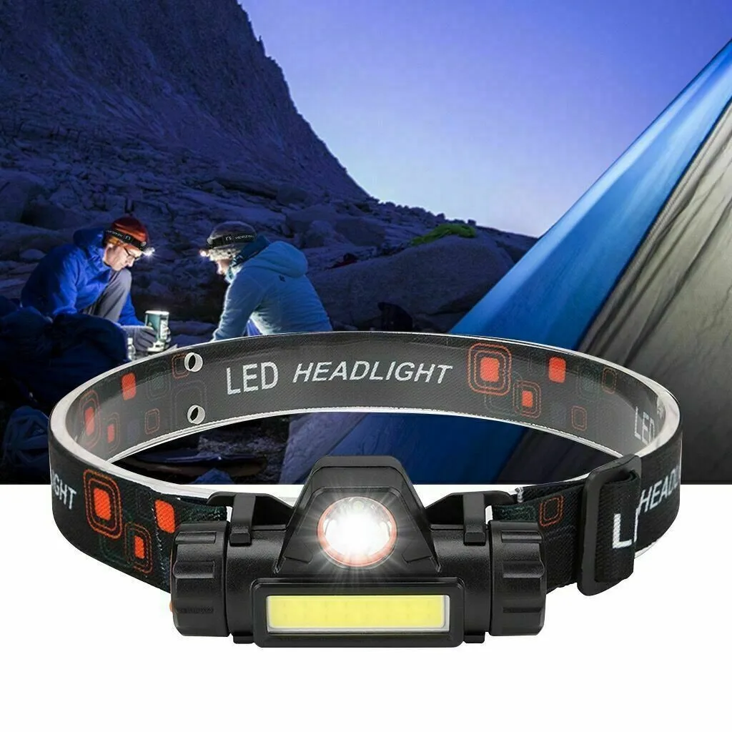 

Waterproof LED Headlamp Super Bright Head Torch 2 Modes USB Built in Rechargeable Battery COB Headlight for Camping Fishing