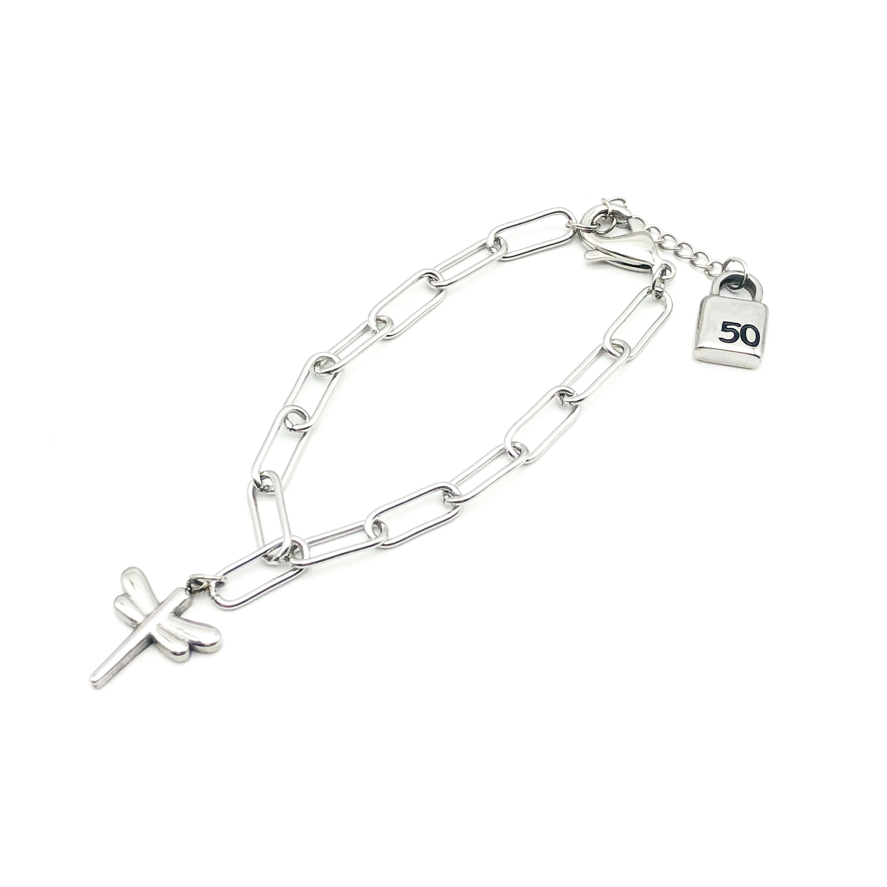 

High Quality Fashion Electroplating Light Luxury Stainless Steel Dragonfly Lock UNO Bracelet Beads Simple Jewelry Gift