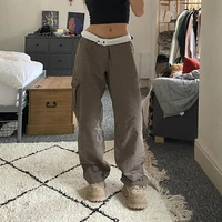 weiyao y2k patchwork waist khaki cargo pants vintage y2k fashion straight trousers grunge aesthetic chic harajuku outfits