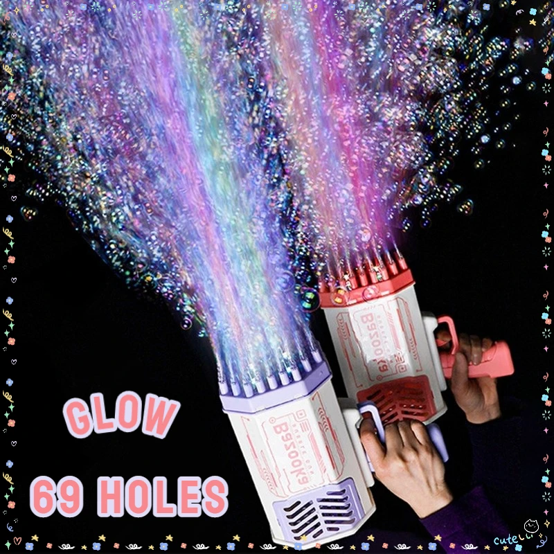 

69 Holes Bubble Gun Bubbles Machine Rocket Gun Launcher Shape Automatic Blower Soap Toys For Kids Children Gift Pomperos Toys