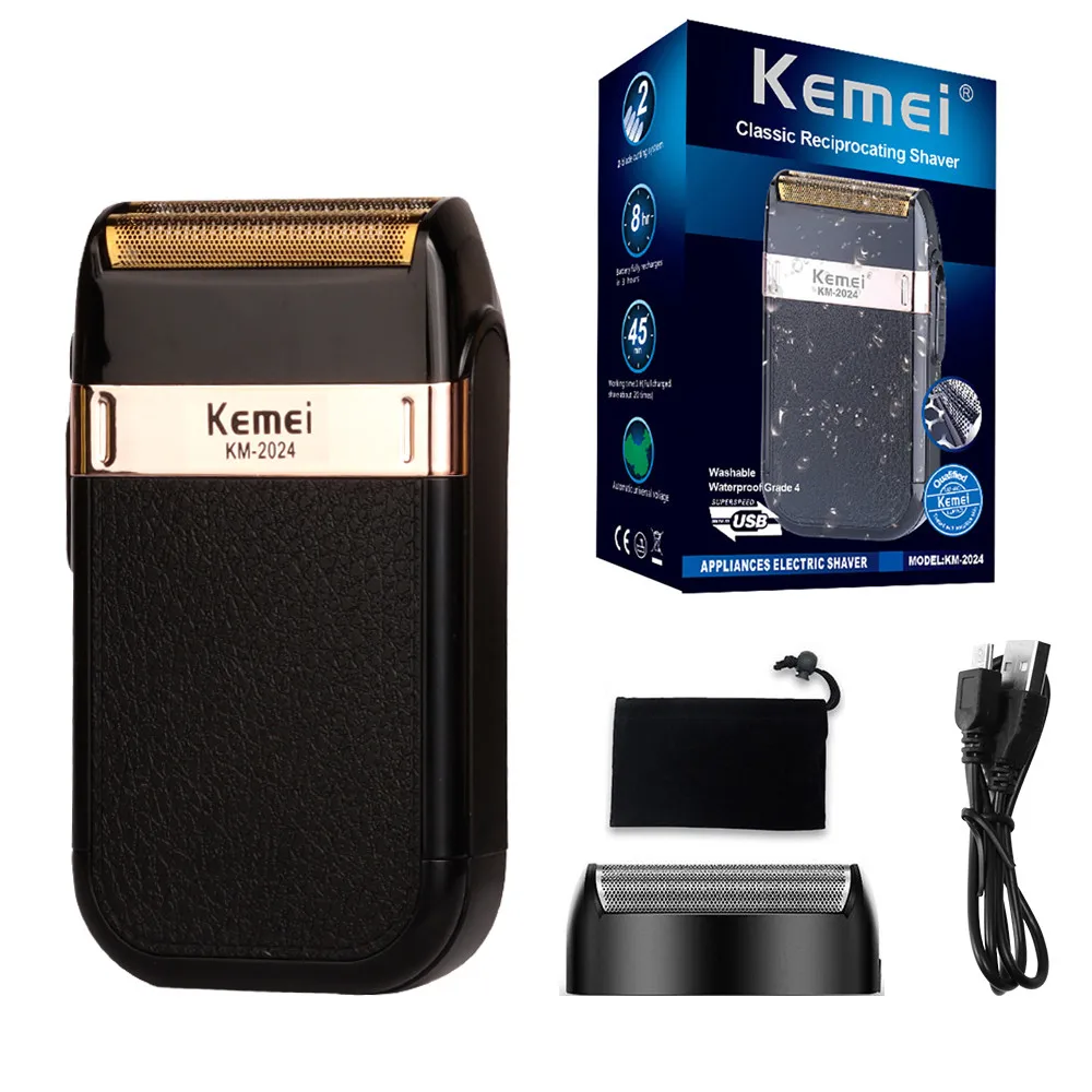 Kemei Electric Shaver For Men Fashionable Men's Leather Shell Waterproof Rechargeable Professional Beard Trimmer Razor KM-2024