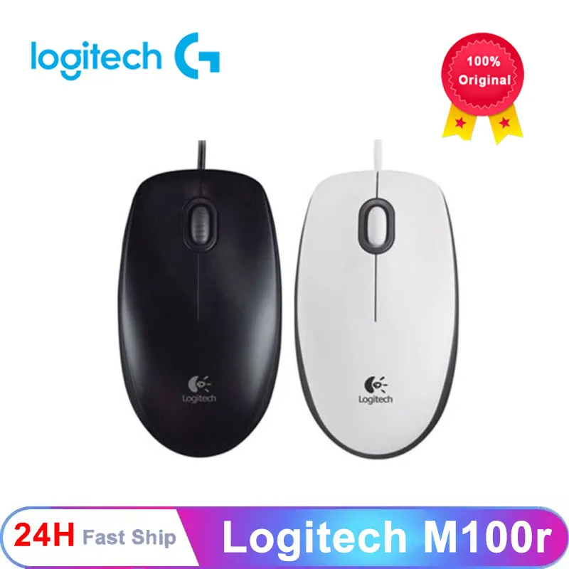 Оригинальная Проводная офисная мышь Logitech M100r, эргономичная компьютерная мышь USB 1000DPI, универсальная мини-мышь
