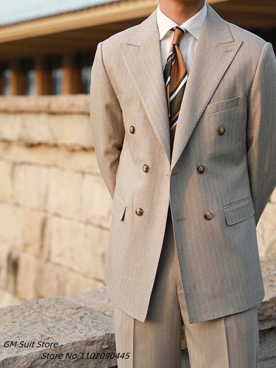 Suit For Men Double Breasted Formal Business Lapel Coat Fashion Gentleman's Men Tuxedo Suit  Wedding Groom Blazer Sets New2022