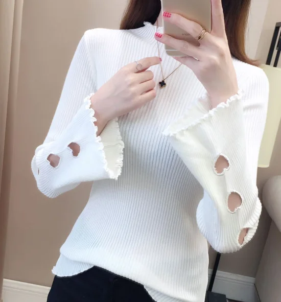 

Women's 2021 winter new style knitted sweater with fungus edge sweater one
