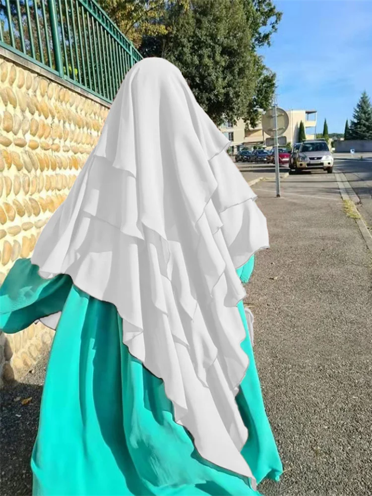 Muslim Women Prayer Hijab Cover Abaya Niqab Islamic  Three Layers Long Khimar Chiffon Hijab Jilbab Ramadan Arabic Middle East