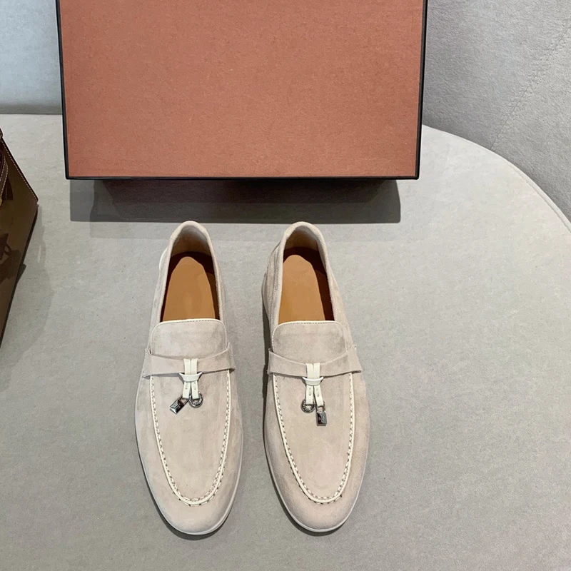 Logo Mocasines Shoes for Women 2022 Suede Leather Loafers Designer Luxury,LP Casual Shoes Brand Comfortable Walking Woman Shoes