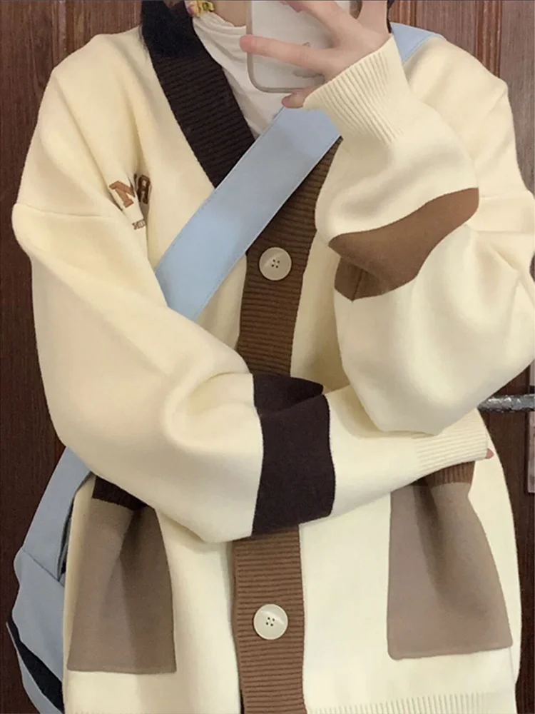 

Японский женский свободный вязаный свитер в стиле Харадзюку, осенняя корейская мода, женская мягкая трикотажная одежда, пальто, свитера