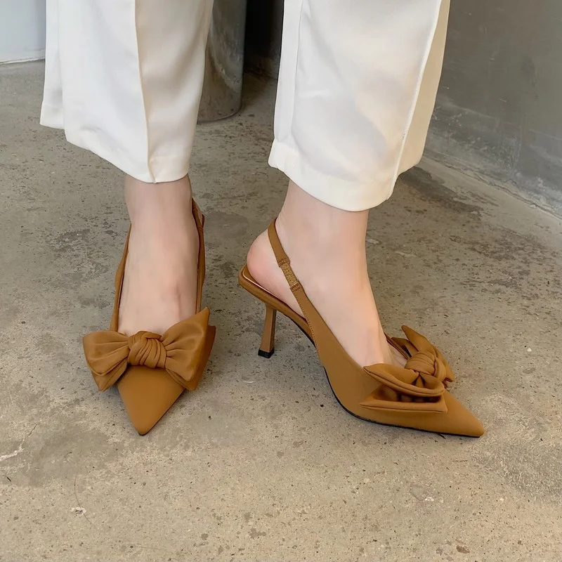 

2022 Summer Brand Women Slingback Sandals Shoes Fashion Bow-knot Pointed Toe Slip on Ladies Elegant Dress Pumps Shoes