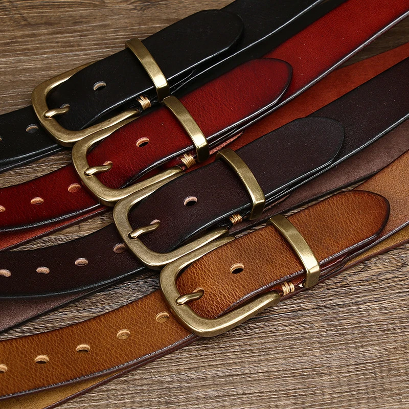 For Men High Quality Copper Buckle Jeans Cowskin Casual Belts Cowboy Waistband Male Fashion Designer 3.8CM Genuine Leather Belt