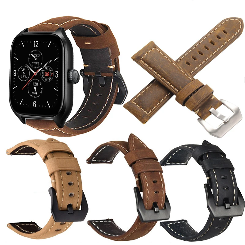 

Quick Release Leather Straps for Huami Amazfit GTS 4 Mini 2 3 GTR 4 Quality Genuine Retro Genuine Leather Watchband Accessories