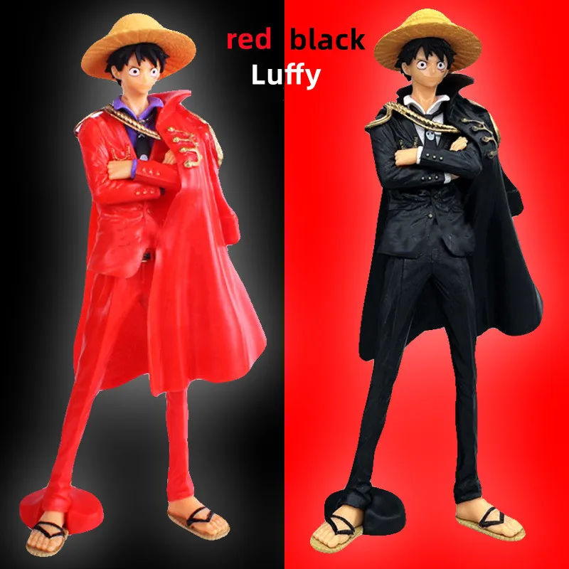 

25CM One Piece 20th Anniversary Straw Hat Red Luffy Cloak Black Cloak Luffy Boxed PVC Hand-made Sculpture Action FigureDoll Toy