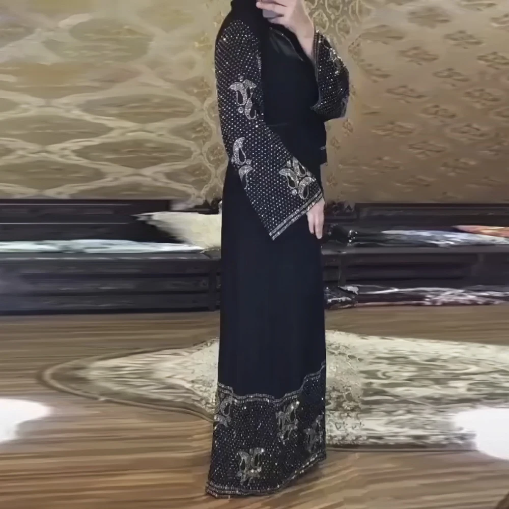 MD Black Abaya Dubai Turkey Muslim Hijab Dress 2022 Caftan Marocain Arabe Islamic Clothing Kimono Femme Musulmane Djellaba Robes