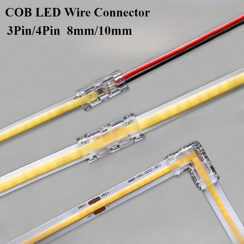 Фото 10 шт./лот, 3-контактные/4-контактные 8 мм/10 мм COB LED-коннекторы для беспаечного соединения, мини-зажимы FCOB RGB CCT для светодиодных лент без темных зон №2