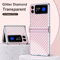 colorful clear glitter diamond phone case for samsung galaxy z flip 3 transparent acrylic pc camera protection cover flip 3 5g