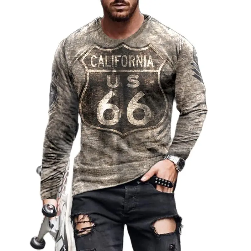 Футболка мужская оверсайз с длинным рукавом свободная рубашка принтом в виде 66