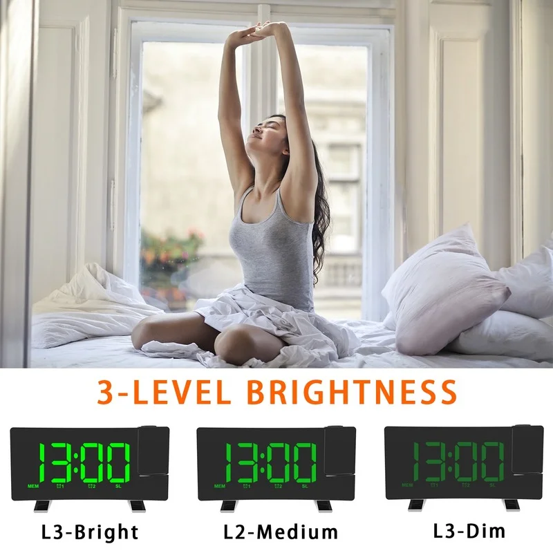 FM Radio Smart Clock with Projection LED Digital Alarm Watch Table Electronic Desk Wake Up Time Snooze |