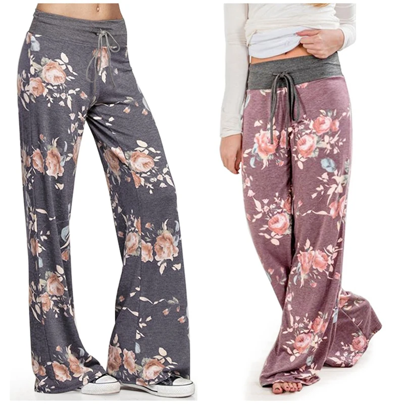 

2X Women Trousers Wide Leg Pant High Waist Sweatpants Baggy Pants Size XXL Dark Gray/Purple