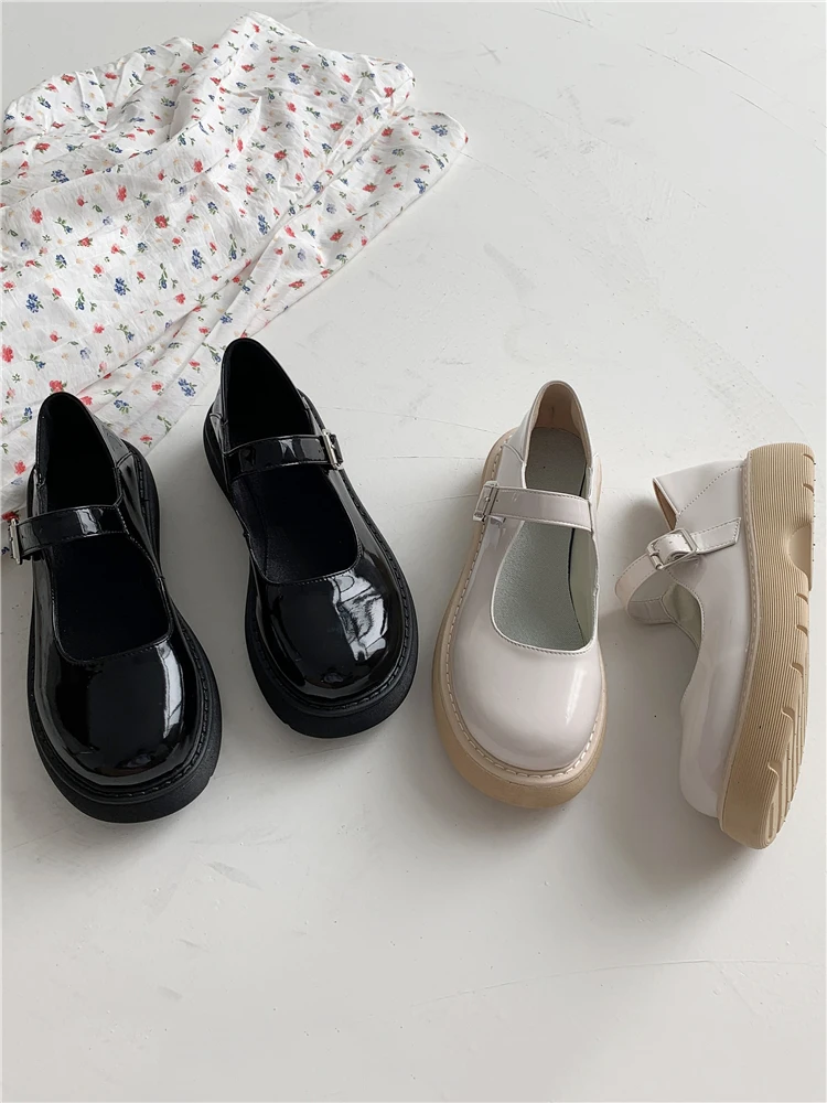 

Round Toe Low Heels Shoes Woman 2022 Oxfords Female Footwear Soft New Leather Summer Dress Basic PU Mary Janes Rubber Rome Cotto