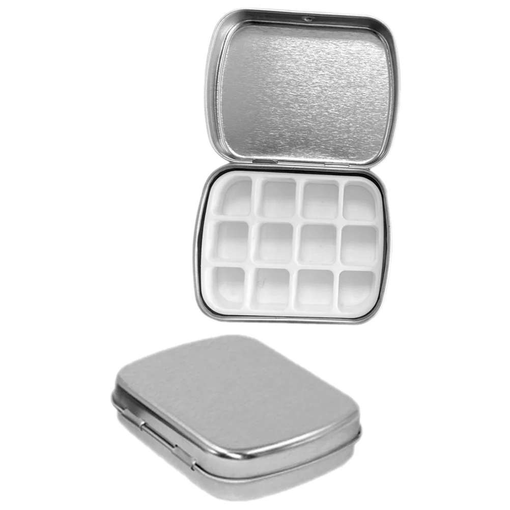 

2 Sets Empty Nail Polish Tin Palettes Portable Travel Nail Polish Palettes Box with Empty 12-grid Pan