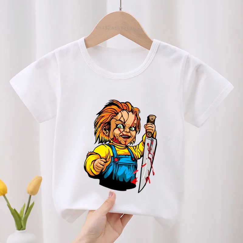 Kids T shirt Horror Killer Good Guys Chucky Graphic Boys T-Shirts Halloween Baby Girls Clothes Funny Summer Children Tops
