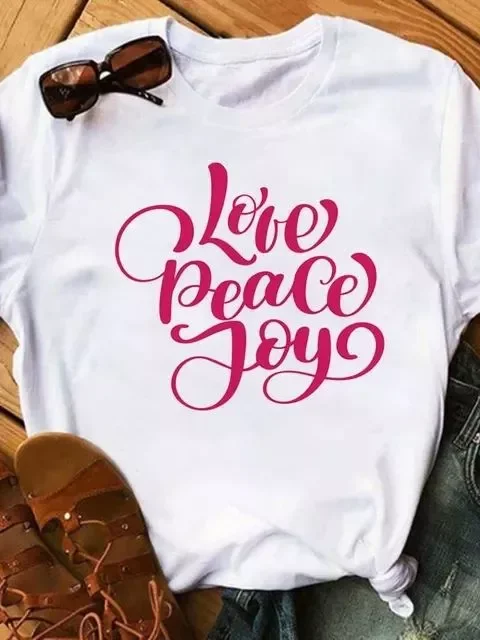 

2022NEW Peace Love T Shirt Summer Women Short Sleeve Leisure Top Tee Casual Ladies Female T Shirts Woman Clothing