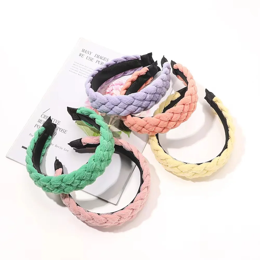 

New gauze braided twist hairbands for women girls hair accessories solid colours headband wholesale