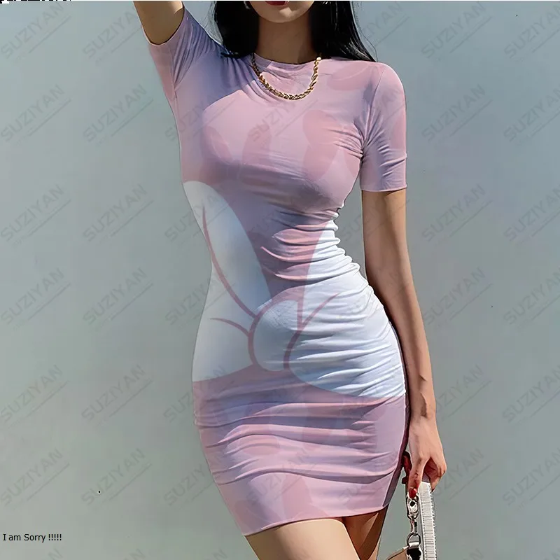 

Summer Fashion Hot Selling New Women's 3D Printing Slim Fit Dress Temperament Short Sleeve Tight Disney Comfortable Party Dress
